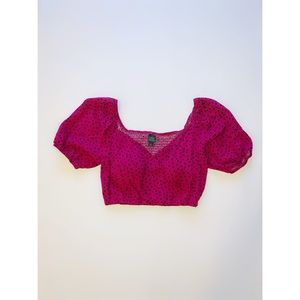 Purple Polka-Dot Cropped Blouse